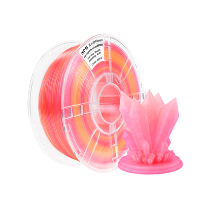 Buon prezzo 1.75mm PLA+ Filamento trasparente in gradiente rosa rosso luce arancione Filamento di stampa 3D senza bolle per la stampa avanzata in linea