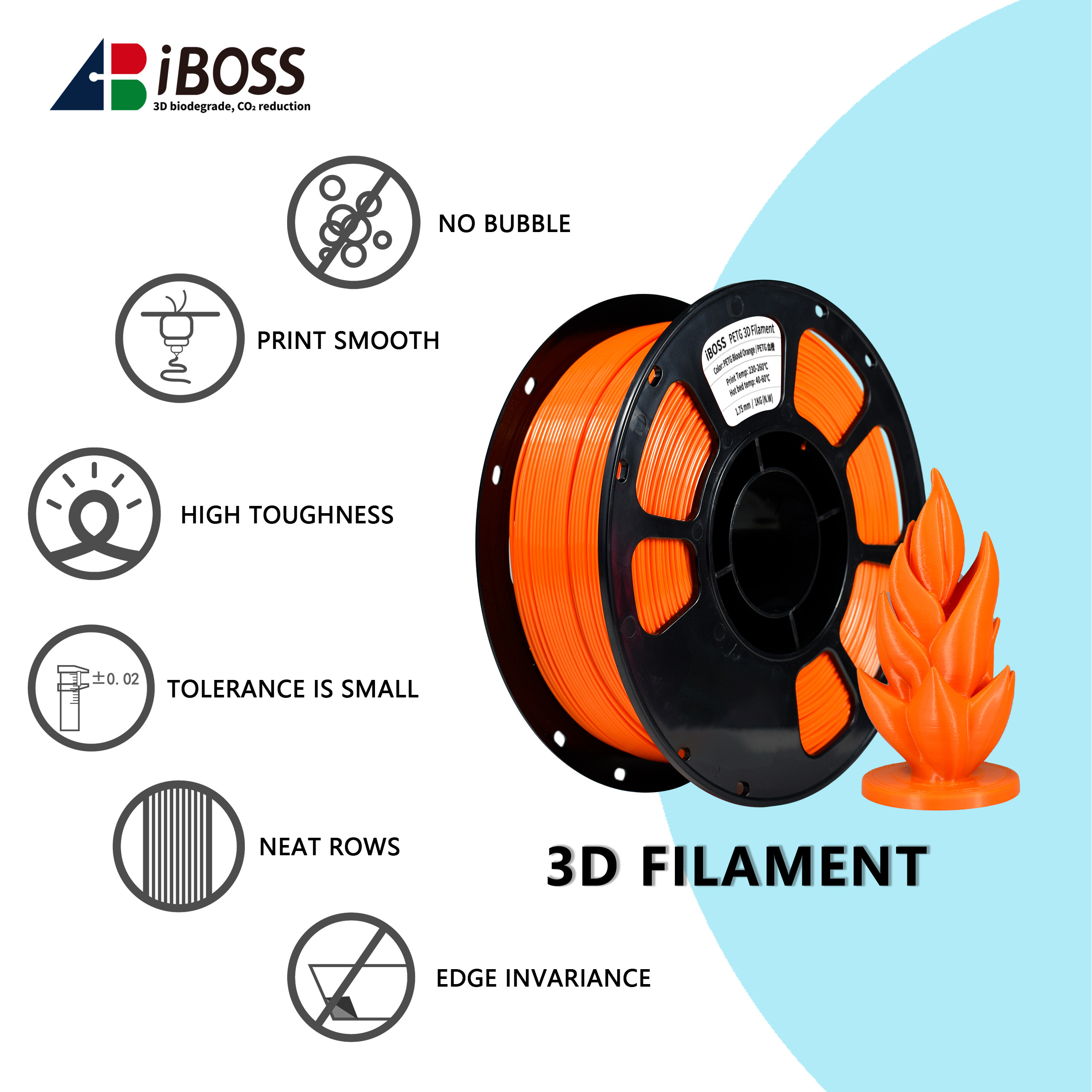 iBOSS 3D Printer Filament 1.75MM Color Blood Orange PETG Filament